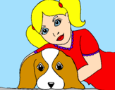 Disegno Bambina che abbraccia il suo cagnolino  pitturato su chiara