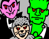 Disegno Personaggi Halloween  pitturato su i tre   mostri