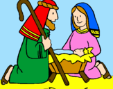 Disegno Adorano Gesù Bambino  pitturato su Mariangela