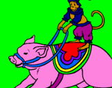 Disegno Scimmia e maialino pitturato su elisa