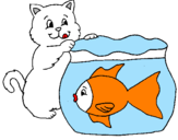 Disegno Gatto e pesce  pitturato su loredana cianelli