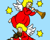 Disegno Angeli musicisti  pitturato su sara