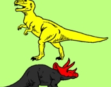Disegno Triceratops e Tyrannosaurus Rex pitturato su Vito Votta