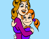 Disegno Madre e figlia abbracciate pitturato su FELIZIDADES    MAMÁS