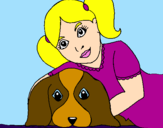 Disegno Bambina che abbraccia il suo cagnolino  pitturato su chiara
