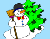 Disegno Pupazzo di neve e albero di Natale pitturato su emanuela