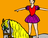 Disegno Trapezista in groppa al cavallo pitturato su sara