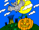 Disegno Halloween paesaggio pitturato su Enza 9anni...