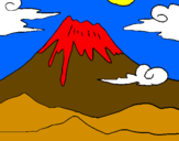 Disegno Monte Fuji pitturato su tirannosauro
