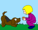 Disegno Bambina che gioca con il cagnolino  pitturato su vanessa
