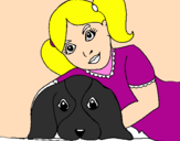 Disegno Bambina che abbraccia il suo cagnolino  pitturato su fabio