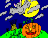 Disegno Halloween paesaggio pitturato su SPAVENTA HALLOWEEN