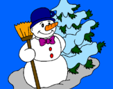 Disegno Pupazzo di neve e albero di Natale pitturato su Davide