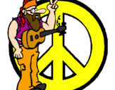 Disegno Musicista hippy  pitturato su peace and  love