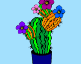 Disegno Fiori di cactus  pitturato su carmen
