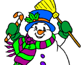Disegno Pupazzo di neve con la sciarpa pitturato su luca