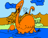 Disegno Apatosauri nell'acqua pitturato su Massimo C