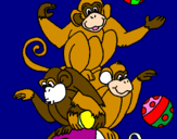 Disegno Scimmie giocoliere pitturato su scimmiettine