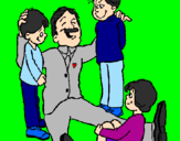 Disegno Papà con i suoi 3 figli  pitturato su soumia
