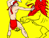 Disegno Gladiatore contro un leone pitturato su Luna Rossana