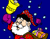 Disegno Babbo Natale con la sua campana  pitturato su sofia