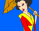 Disegno Geisha con parasole pitturato su nancy