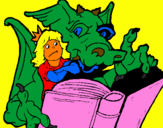 Disegno Drago, ragazza e libro pitturato su nicc