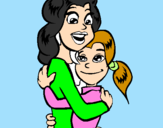 Disegno Madre e figlia abbracciate pitturato su nicole