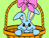 Disegno Coniglietto nella cesta  pitturato su patti