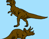 Disegno Triceratops e Tyrannosaurus Rex pitturato su loris