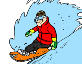Disegno Discesa in snowboard  pitturato su luca