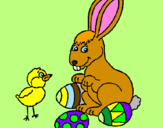 Disegno Pulcino, coniglietto e uova  pitturato su Luigi