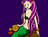 Disegno Sirena con la conchiglia  pitturato su claudia