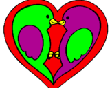 Disegno Uccellini innamorati  pitturato su ale