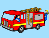 Disegno Pompieri sul camion  pitturato su Sam il pompiere