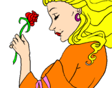 Disegno Principessa con una rosa pitturato su giudy