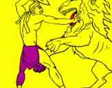 Disegno Gladiatore contro un leone pitturato su giuseppe cardellino