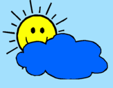 Disegno Sole con nuvola  pitturato su moira