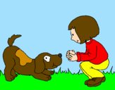 Disegno Bambina che gioca con il cagnolino  pitturato su meca