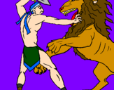 Disegno Gladiatore contro un leone pitturato su edoardo strappelli