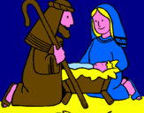 Disegno Adorano Gesù Bambino  pitturato su mattia