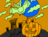 Disegno Halloween paesaggio pitturato su leone di marco