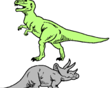 Disegno Triceratops e Tyrannosaurus Rex pitturato su jurassic park