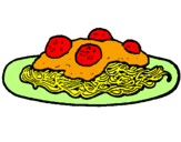 Disegno Spaghetti al ragù  pitturato su Gaia Re Garbagnati