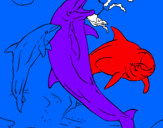 Disegno Delfini che giocano  pitturato su agata