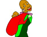 Disegno Africana con fazzoletto porta bambino pitturato su erika
