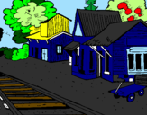 Disegno Stazione ferroviaria  pitturato su leonardo