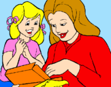 Disegno Madre e figlia  pitturato su kiara
