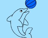 Disegno Delfino con una palla  pitturato su sasi