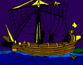 Disegno Barca romana  pitturato su felice